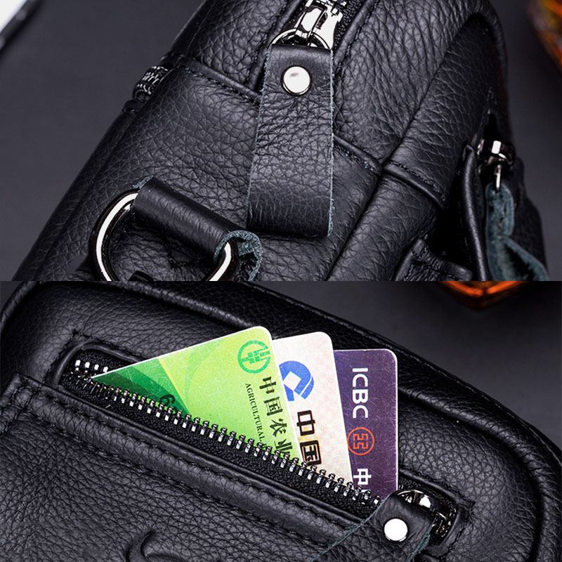 Män Äkta Läder Vattentät Multifunktion Multi-layers Crossbody Bag Axelväska