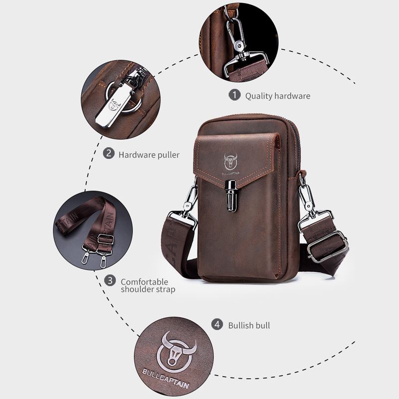 Män Äkta Läder Vintage 6.5 Tums Telefonväska Med Stor Kapacitet Midjeväska Axelväska Crossbody-väska
