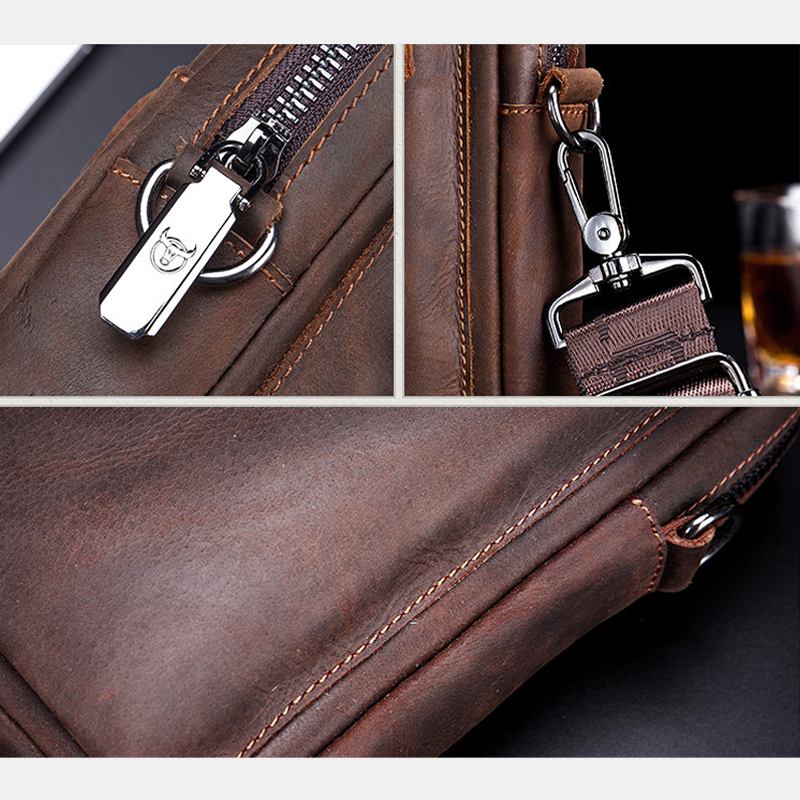 Män Äkta Läder Vintage 6.5 Tums Telefonväska Med Stor Kapacitet Midjeväska Axelväska Crossbody-väska