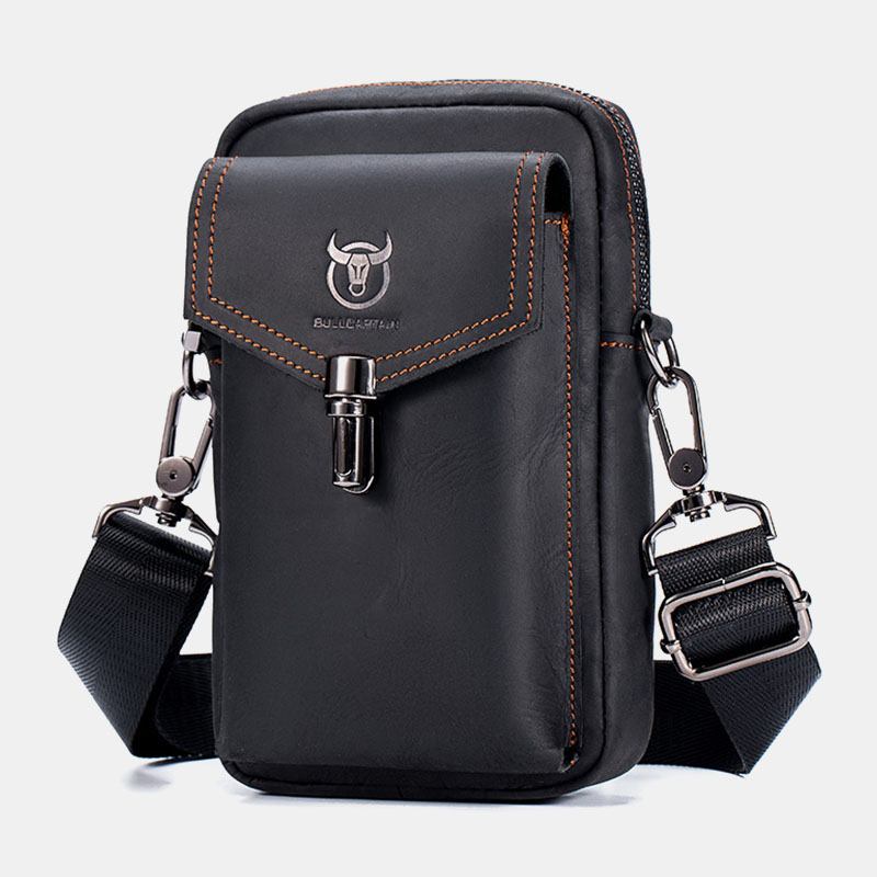 Män Äkta Läder Vintage 6.5 Tums Telefonväska Med Stor Kapacitet Midjeväska Axelväska Crossbody-väska