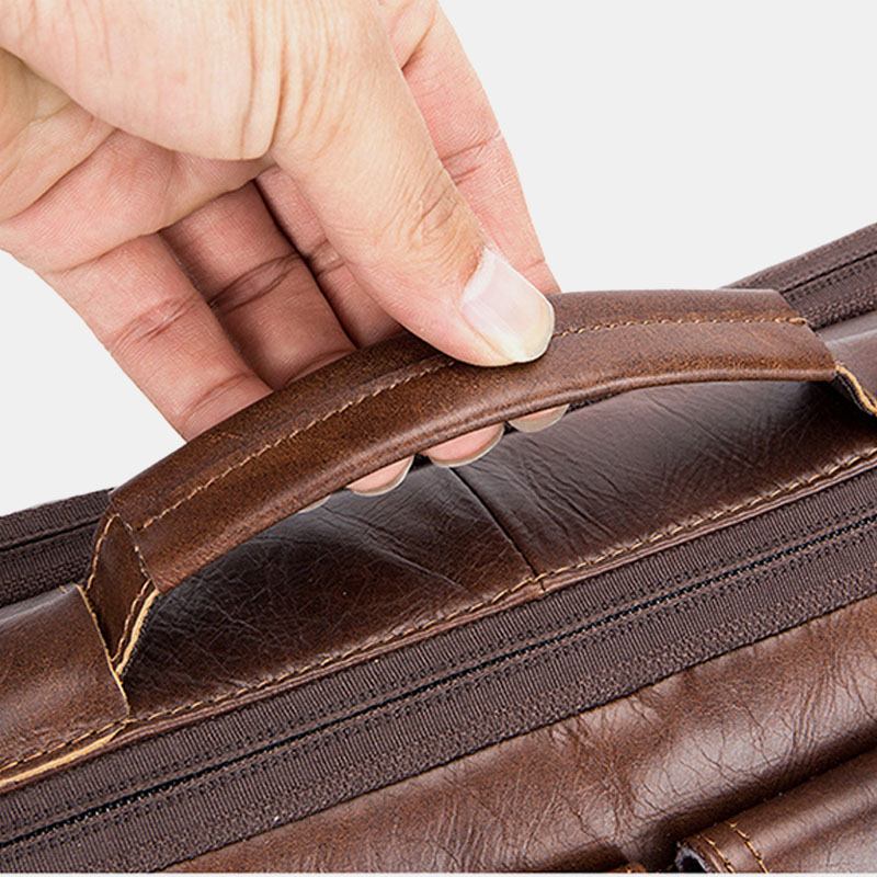 Män Äkta Läder Vintage Business Bag Crossbody Bag Handväska För Arbete
