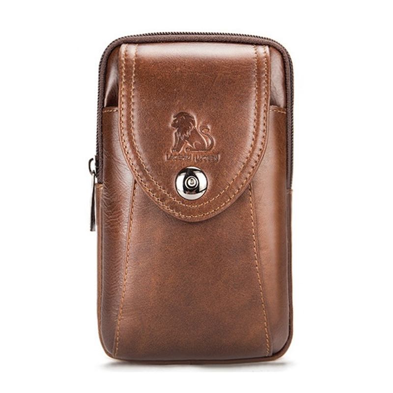 Män Äkta Läder Vintage Minimalistisk Mode 6 Tums Telefonväska Midjeväska Crossbody-väska