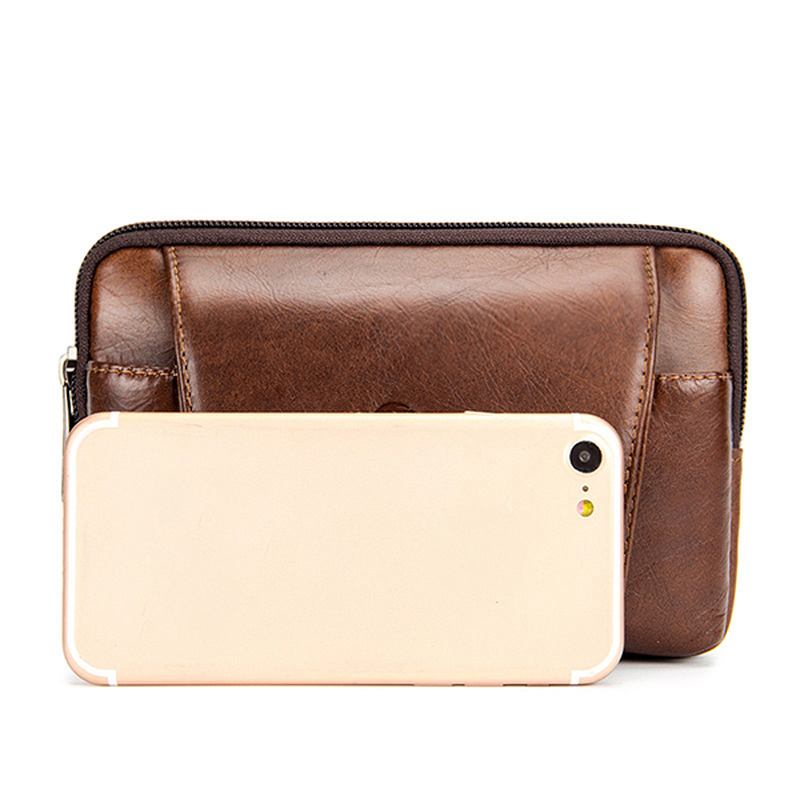 Män Äkta Läder Vintage Minimalistisk Mode 6 Tums Telefonväska Midjeväska Crossbody-väska