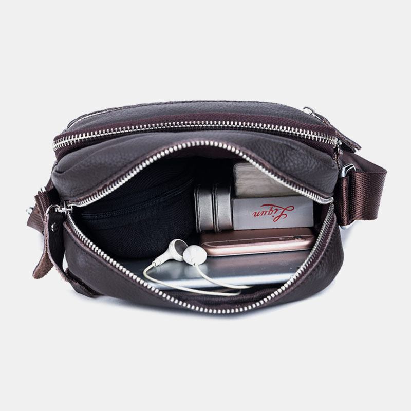 Män Äkta Läder Weave Vattentät Multifunktion Multi-layer Crossbody Bag Axelväska