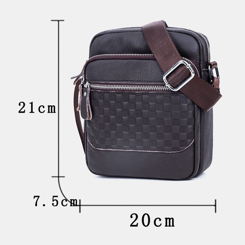 Män Äkta Läder Weave Vattentät Multifunktion Multi-layer Crossbody Bag Axelväska