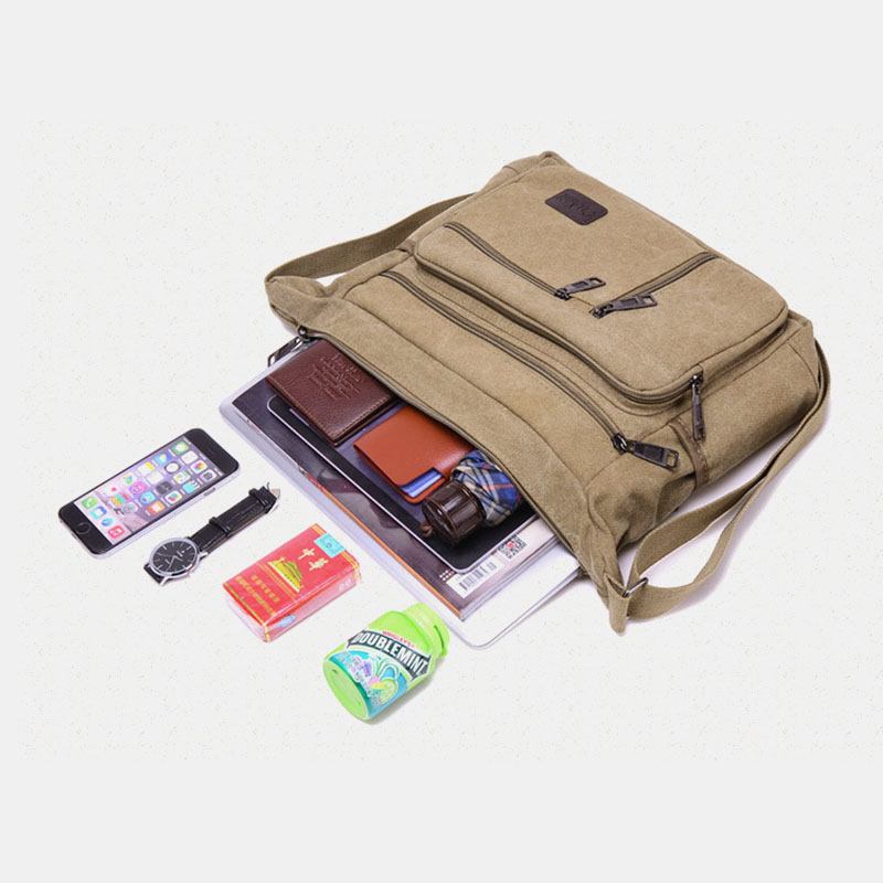 Män Canvas Enkel Axelväska Med Stor Kapacitet Crossbody-väska För Resor