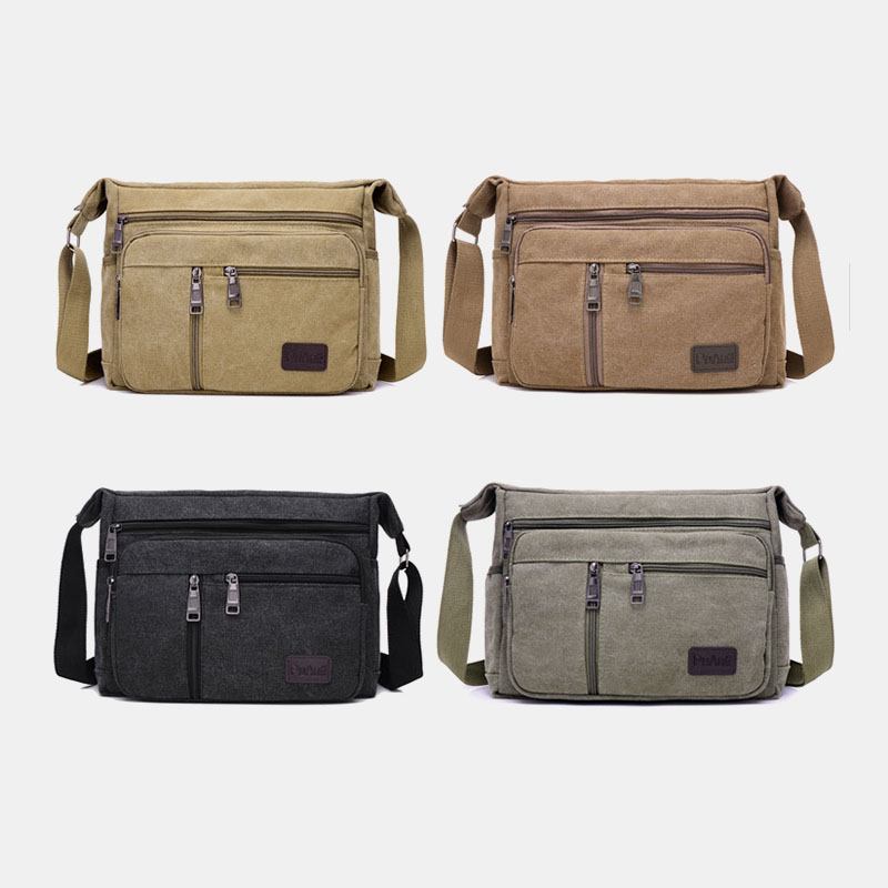 Män Canvas Enkel Axelväska Med Stor Kapacitet Crossbody-väska För Resor