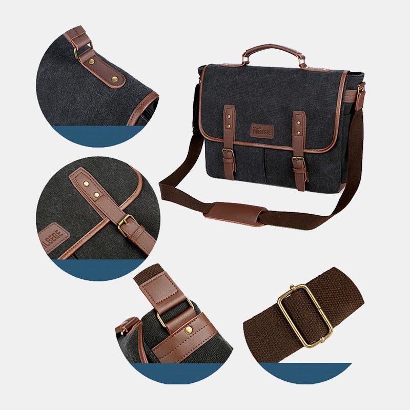 Män Canvas Multi-pocket Slitbeständig Vintage Business Messenger Bag Laptopväska Crossbody Bag Handväska