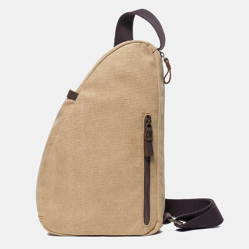 Män Canvas Patchwork Bröstväska I Äkta Läder