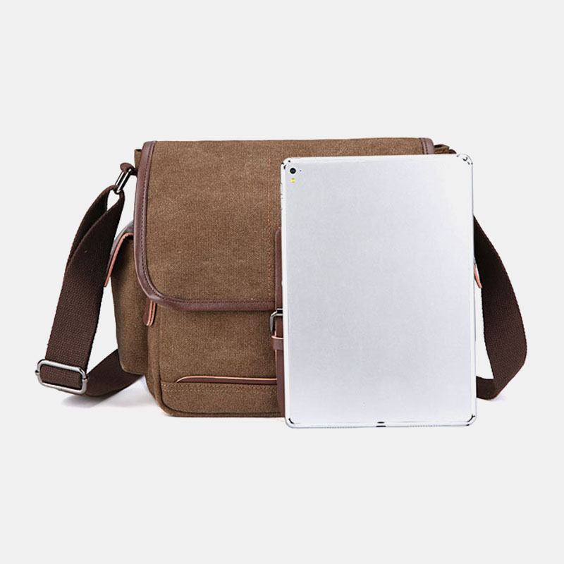 Män Canvas Stor Kapacitet Vattentät Vintage Laptop Messenger Bag Axelväska Crossbody Bag