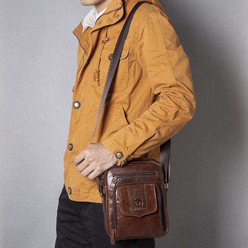 Män Casual Axelväska I Äkta Läder Crossbody-väska För Utomhusbruk