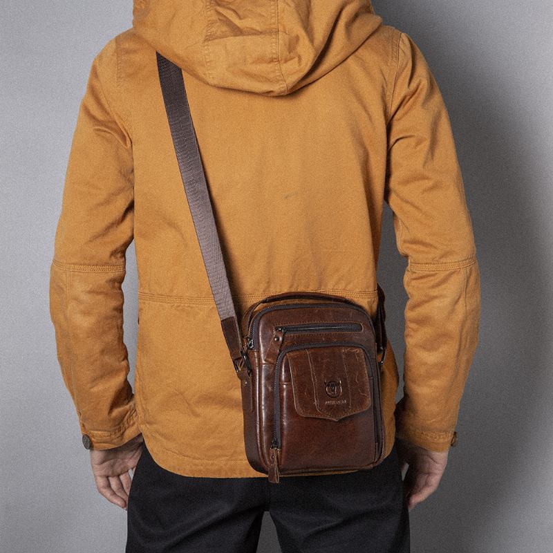 Män Casual Axelväska I Äkta Läder Crossbody-väska För Utomhusbruk