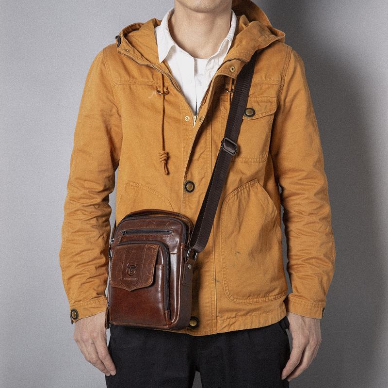 Män Casual Axelväska I Äkta Läder Crossbody-väska För Utomhusbruk