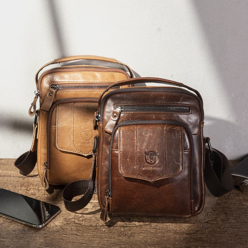 Män Casual Axelväska I Äkta Läder Crossbody-väska För Utomhusbruk