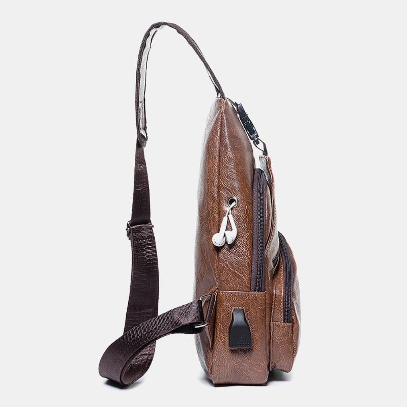 Män Casual Resistant Vattentät Stöldskydd Bröstväska Hörlurshål Usb Laddningsport Design Multi-pocket Travel Daypack Axelväska