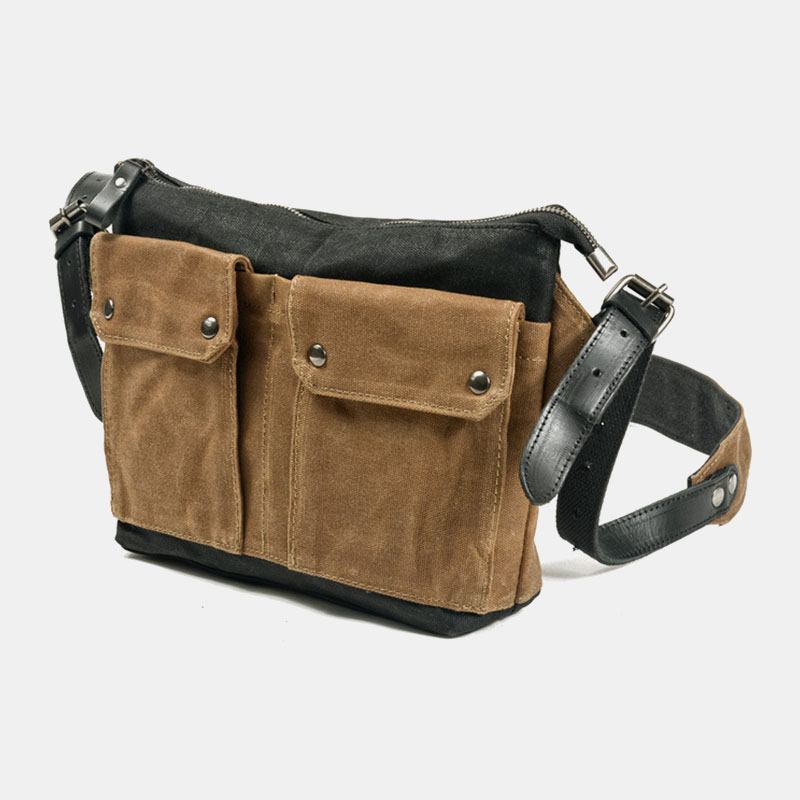 Män Casual Slitstark Vattentät Canvas Portfölj Multi-pocket Färg Kontrast Crossbody Axelväska