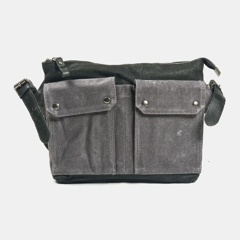 Män Casual Slitstark Vattentät Canvas Portfölj Multi-pocket Färg Kontrast Crossbody Axelväska