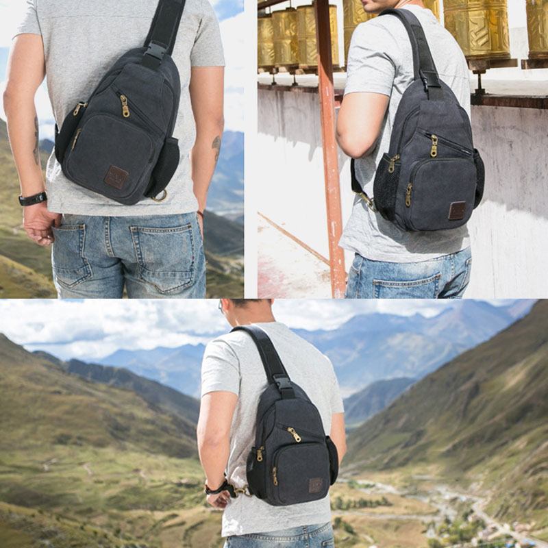 Män Casual Vintage Chest Bag Axelväska För Utomhusresor