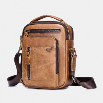 Män Crossbody-väskor I Äkta Läder Med Flera Fickor Baksida Stöldskyddsficka Design Slitstark Messenger-väska Med Stor Kapacitet Handväska