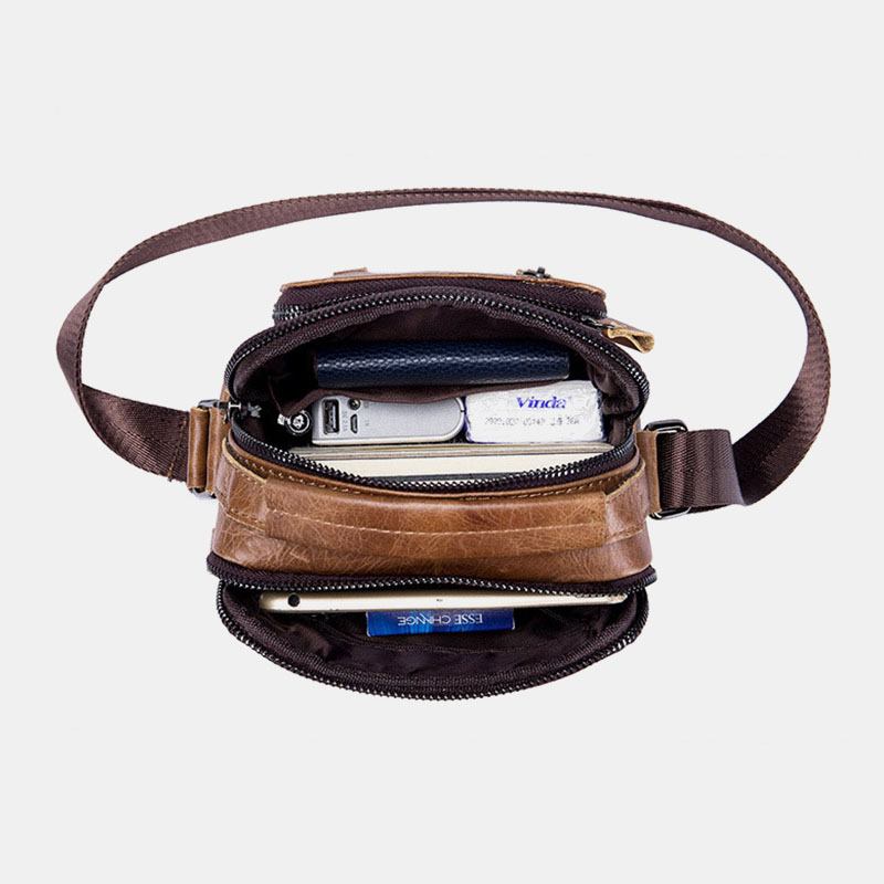 Män Crossbody-väskor I Äkta Läder Med Flera Fickor Baksida Stöldskyddsficka Design Slitstark Messenger-väska Med Stor Kapacitet Handväska