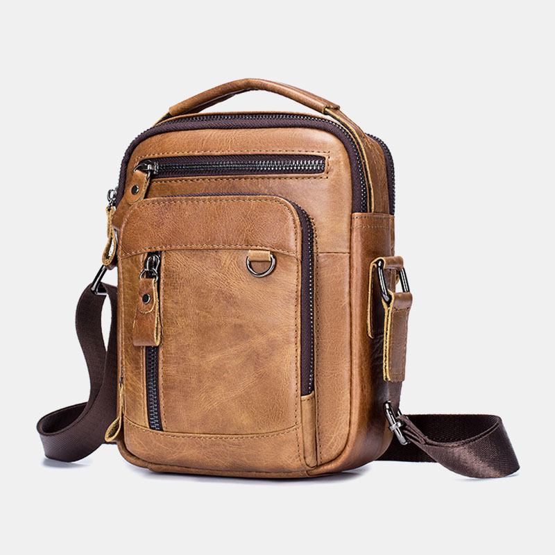 Män Crossbody-väskor I Äkta Läder Med Flera Fickor Baksida Stöldskyddsficka Design Slitstark Messenger-väska Med Stor Kapacitet Handväska
