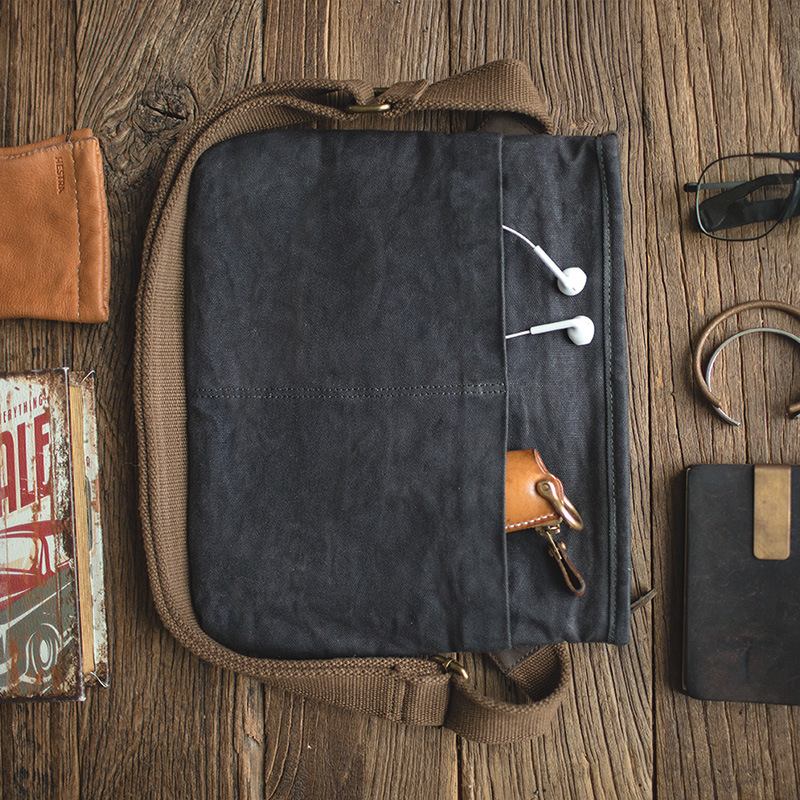 Män Enkel Oil Wax Canvas Messenger Bag Vattentät Förstärkt Polyester Webbing Crossbody Bag Axelväska