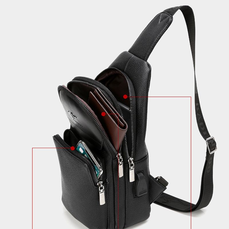 Män Konstläder Mode Bröstväska Axelväska Crossbody-väska Med Usb-laddningsport
