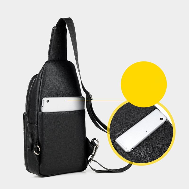 Män Konstläder Mode Bröstväska Axelväska Crossbody-väska Med Usb-laddningsport