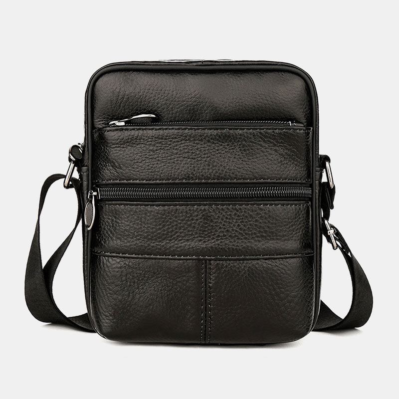 Män Multi-pocket Anti-theft First Layer Cowhide Crossbody Bags Retro Large Capacity Lättvikt 6.5 Tums Phne Bag Messenger Bag Handväska