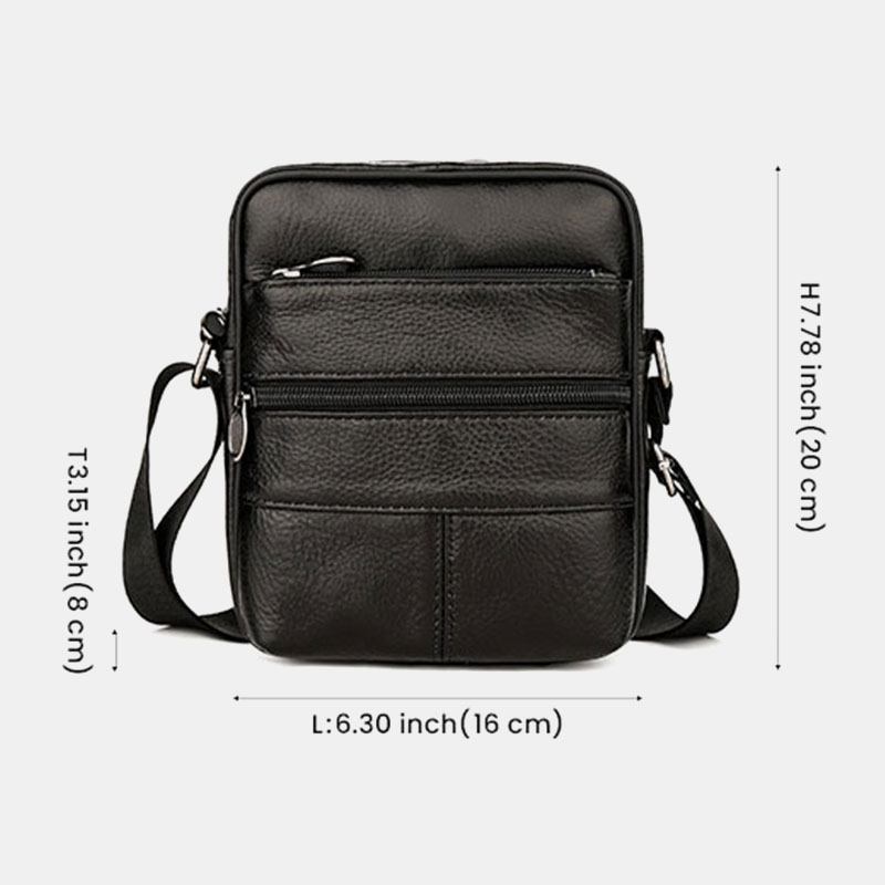 Män Multi-pocket Anti-theft First Layer Cowhide Crossbody Bags Retro Large Capacity Lättvikt 6.5 Tums Phne Bag Messenger Bag Handväska