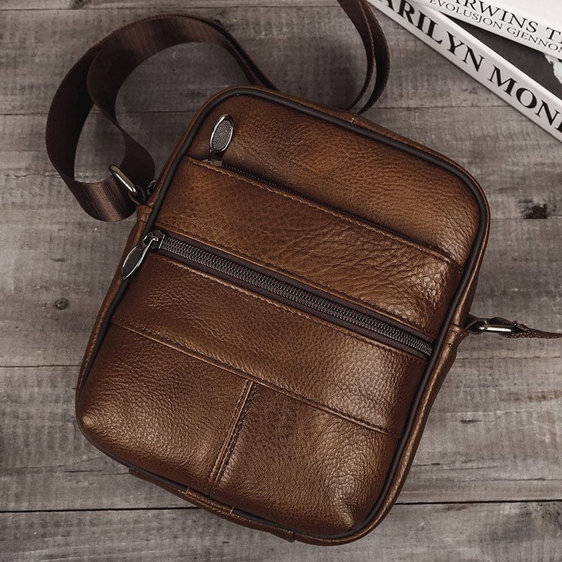 Män Multi-pocket Anti-theft First Layer Cowhide Crossbody Bags Retro Large Capacity Lättvikt 6.5 Tums Phne Bag Messenger Bag Handväska
