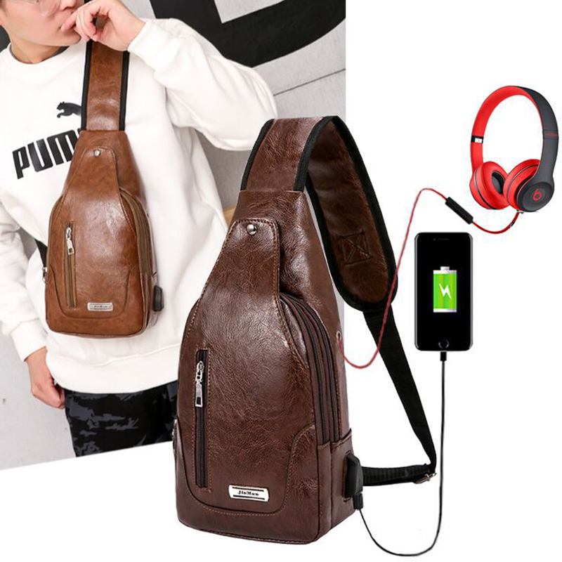 Män Multifunktionell Usb Crossbody-väska Bröstväska Axelväska Business Outdoor