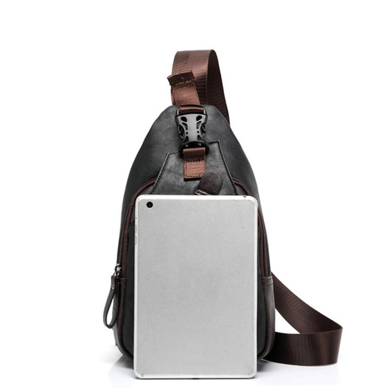 Män Pu Crossbody Bag Kapacitet Fritid Axelbröstväska