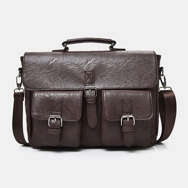 Män Pu Läder Canvas Stor Kapacitet 14 Tums Multifunktions Portfölj Crossbody Väskor Handväska Ryggsäck