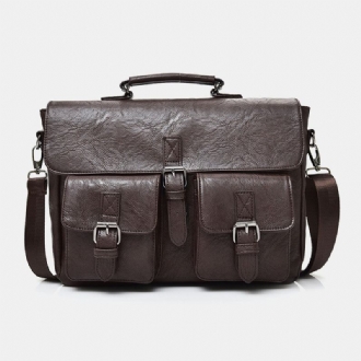 Män Pu Läder Canvas Stor Kapacitet 14 Tums Multifunktions Portfölj Crossbody Väskor Handväska Ryggsäck