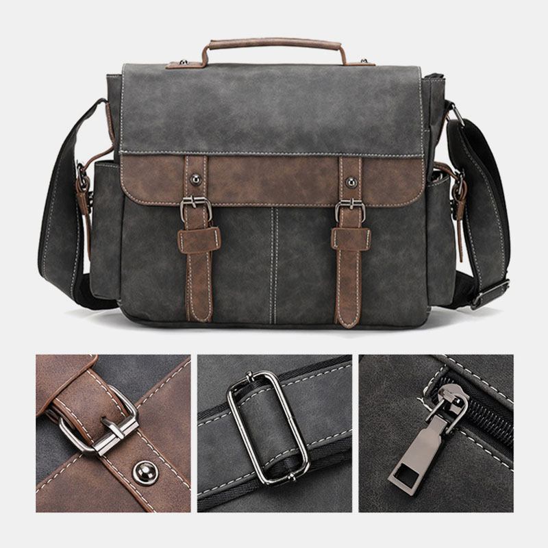 Män Pu-läder Flap-over Crossbody-väskor Med Stor Kapacitet Casual Mode Messenger-väska Med Flera Fickor Handväska Axelväska