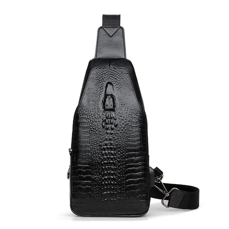 Män Pu Läder Krokodil Tryckt Mode Crossbody Bag Bröstväska