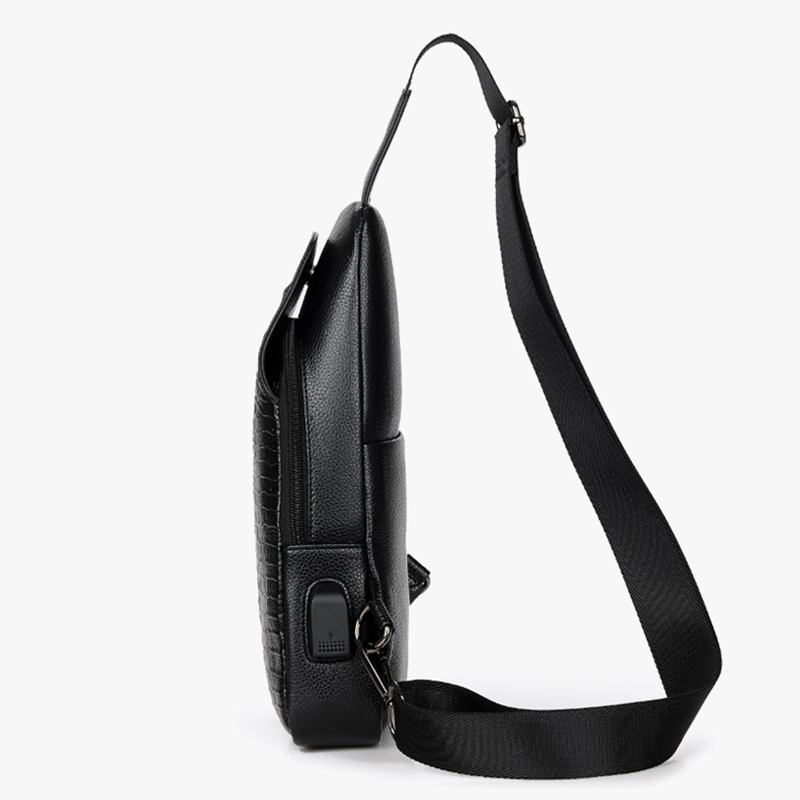 Män Pu Läder Krokodil Tryckt Mode Crossbody Bag Bröstväska