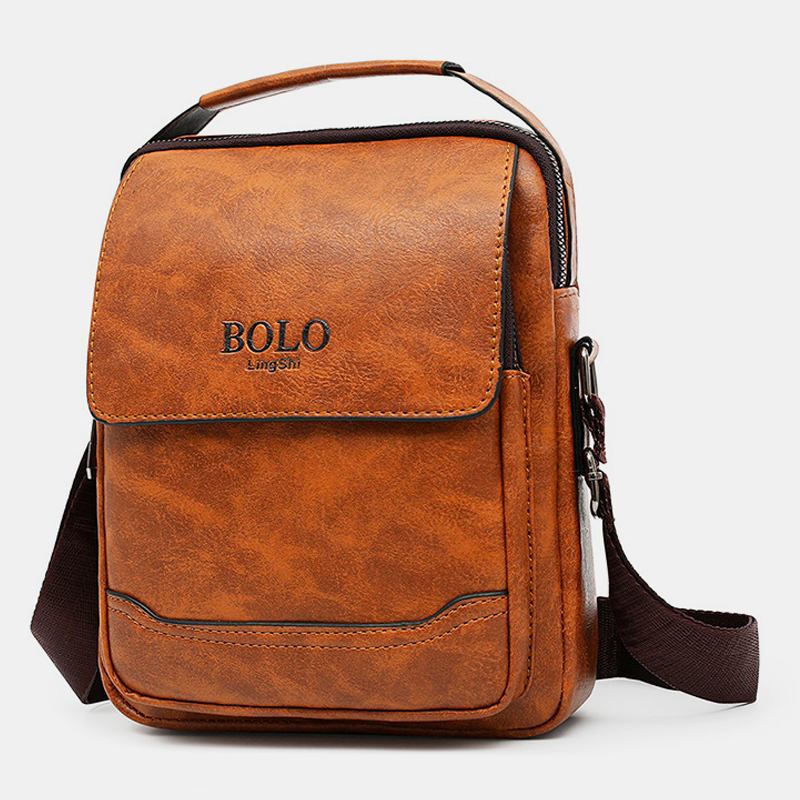 Män Pu-läder Multi-pocket Anti-stöld Retro Crossbody-väskor Axelväska Handväska Messenger Bag Portfölj
