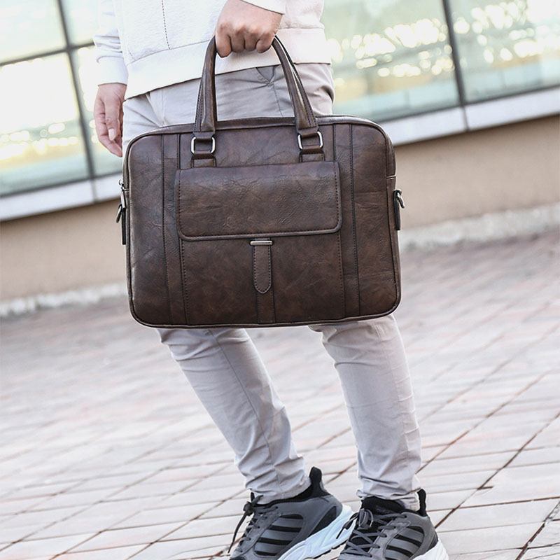 Män Pu Läder Multifunktion Multi-pocket Vintage Messenger Bag Crossbody Bag Handväska Axelväska