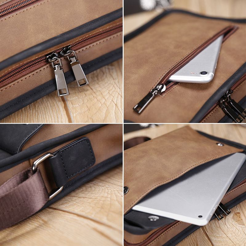 Män Pu-läder Stöldskydd Brittisk Retro Crossbody-väska Axelväska Messenger-väska