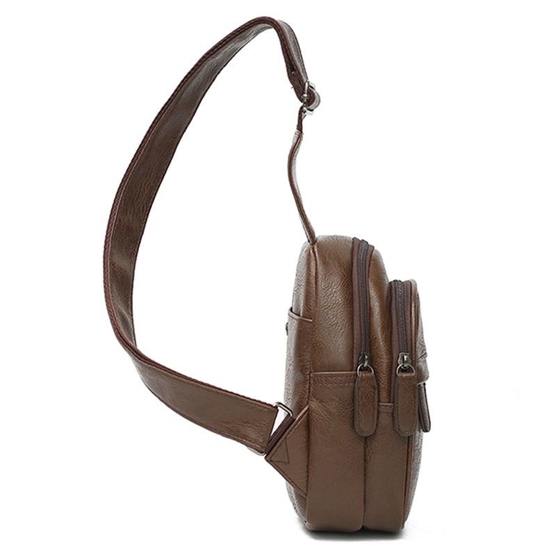 Män Pu-läder Vattentät Casual Crossbody-väska Bröstväska Cykling Outdoor Sports Axelväska