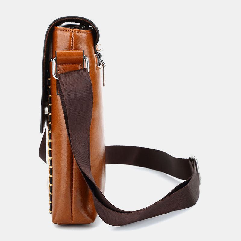 Män Pu-läder Vattentät Crossbody-väskor Med Stor Kapacitet Baksida Stöldskyddande Ficka Slitsäker Axelväska