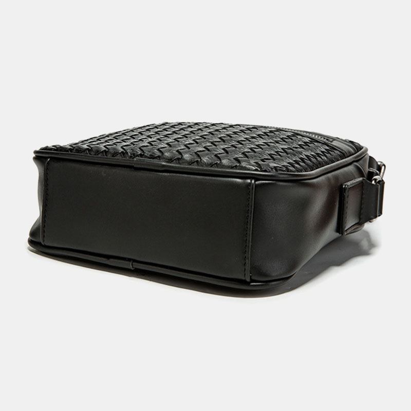 Män Pu Mjukt Läder Stor Kapacitet Vävd Crossbody Axelväska