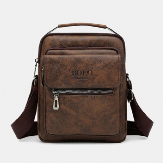 Män Texture Dragkedja Dekor Crossbody-väska Pu-läder Vintage Multi-pocket Shoulder Bag Handväska