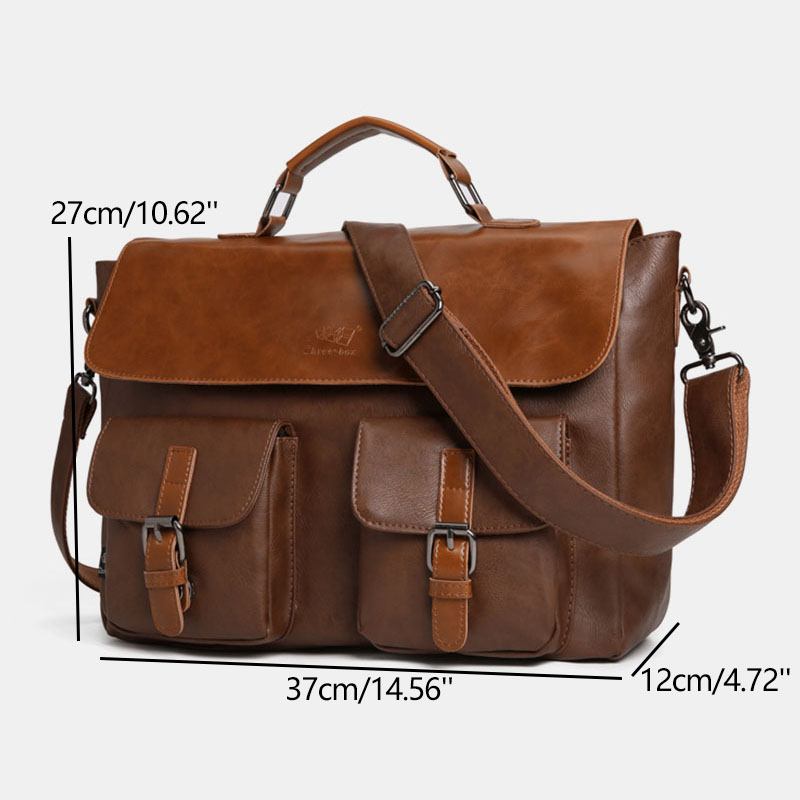 Män Vintage Multifunktion Dubbel Front Pocket Lärarväska Portfölj 14 Tum Laptopväska Crossbody Axelväska