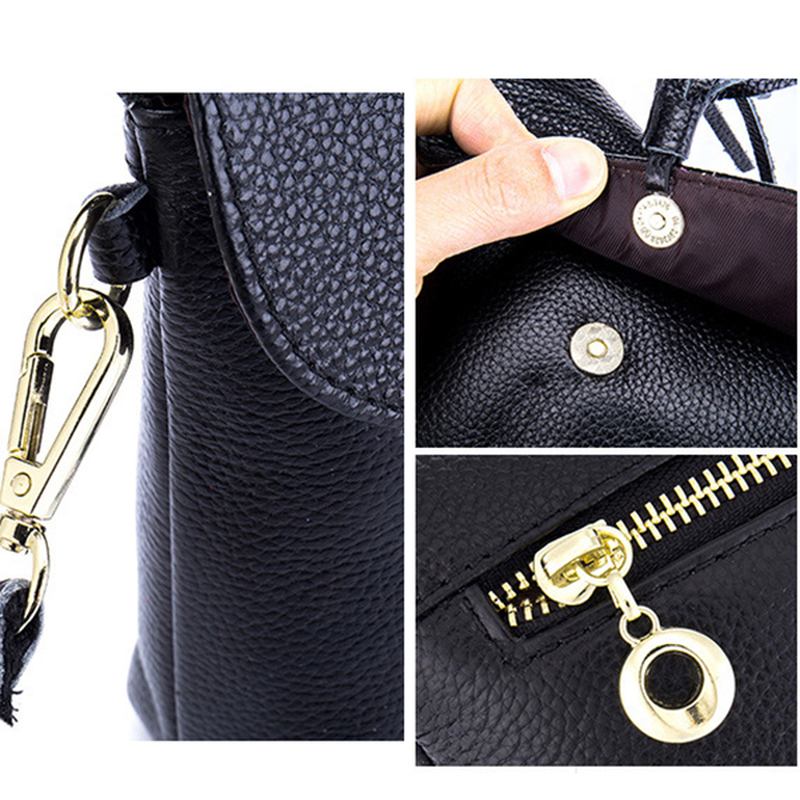 Mini-axelväskor I Äkta Läder Tassel Vintage Hasp Crossbody-väskor 5.5 Tum Telefonväskor