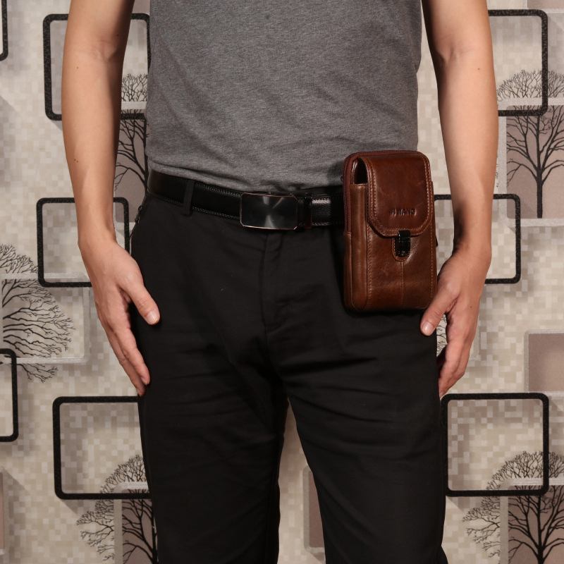 Multifunktionell Telefonväska Vintage Crossbody-väska Oil Wax Midjeväska För Män