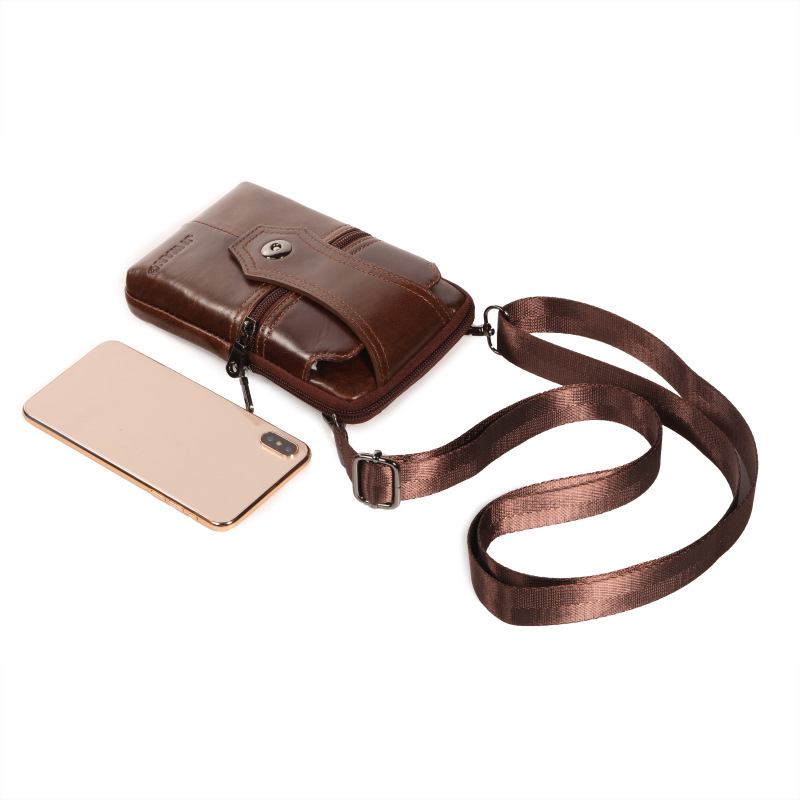 Multifunktionell Telefonväska Vintage Crossbody-väska Oil Wax Midjeväska För Män