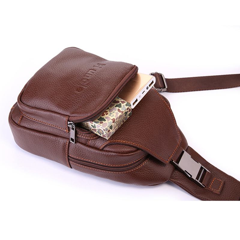 Retro Män Casual Outdoor Sport Bröstväska I Äkta Läder Crossbody-väska